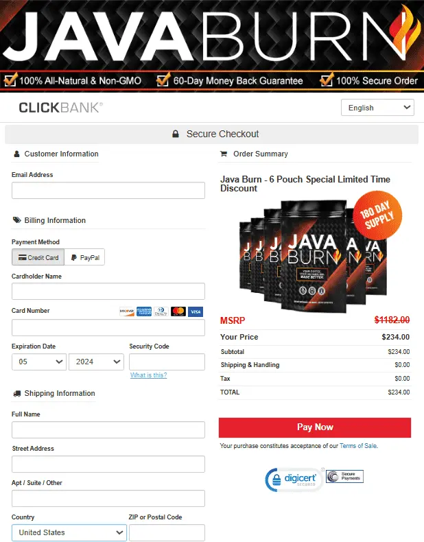 Java Burn Coffee Official Website Secure Order Page